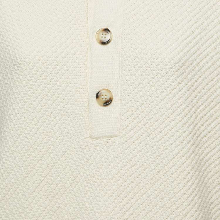 Pre Owned Nanushka Off White Crochet Knit Polo T-Shirt M