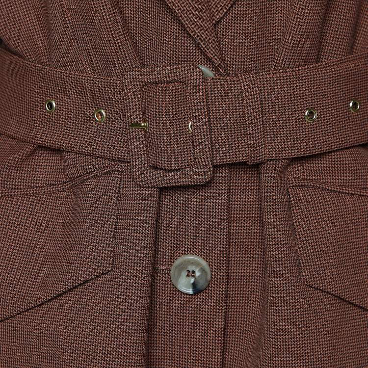 Pre Owned Nanushka Brown Houndstooth Honor Belted Blazer S