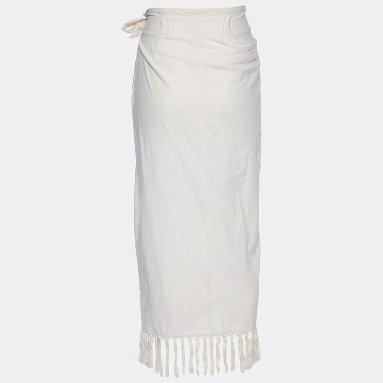 Pre Owned Nanushka Cream Cotton Randi Fringed Wrap Skirt M