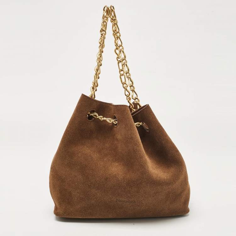 Pre Owned Nanushka Brown Suede The Gather Bucket Bag