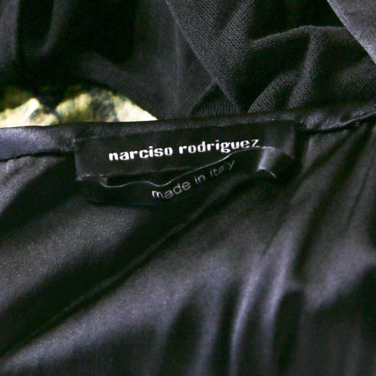 Pre Owned Narciso Rodriguez Green Satin and Black Mesh Overlay Sleeveless Dress M 