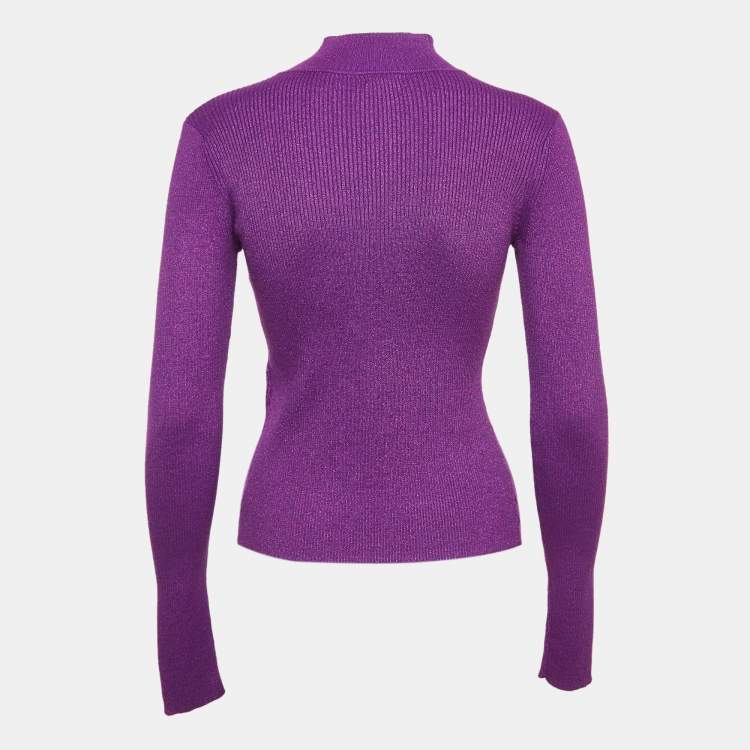 Pre Owned NBD Purple Lurex Rib Knit High Neck Pullover M