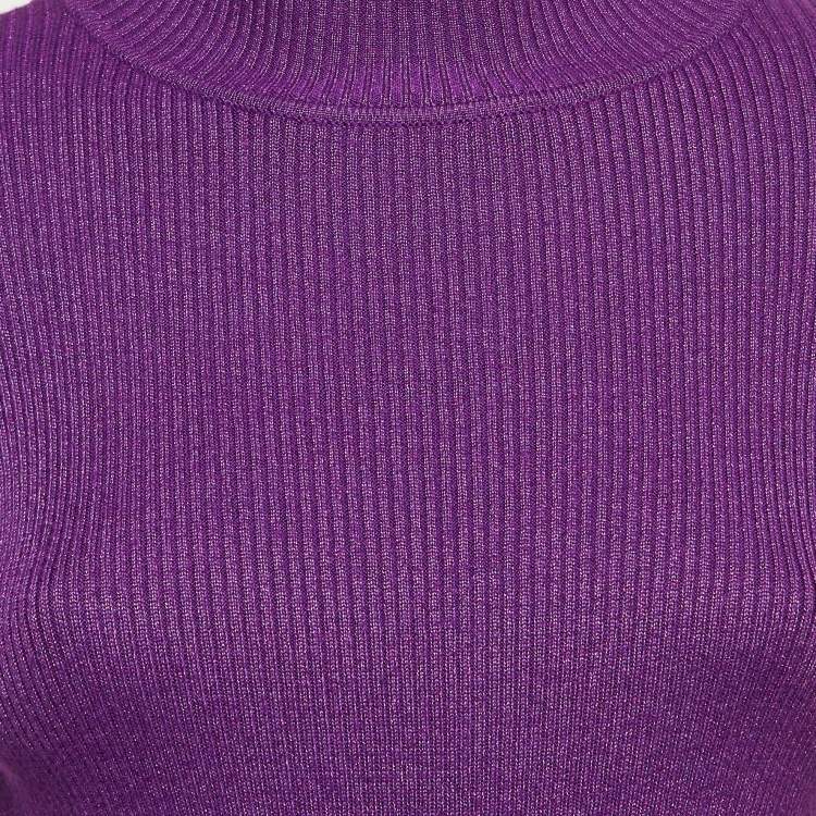 Pre Owned NBD Purple Lurex Rib Knit High Neck Pullover M