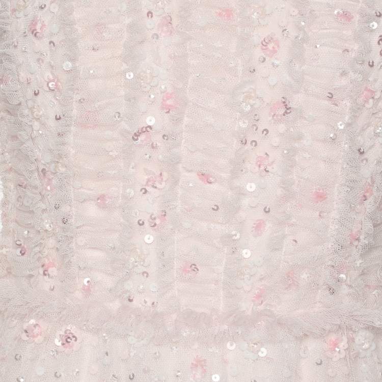 Pre Owned Needle & Thread Light Pink Mesh Violet Shimmer Micro Mini Dress S