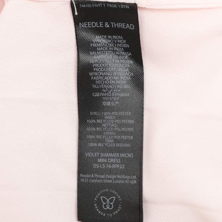 Pre Owned Needle & Thread Light Pink Mesh Violet Shimmer Micro Mini Dress S