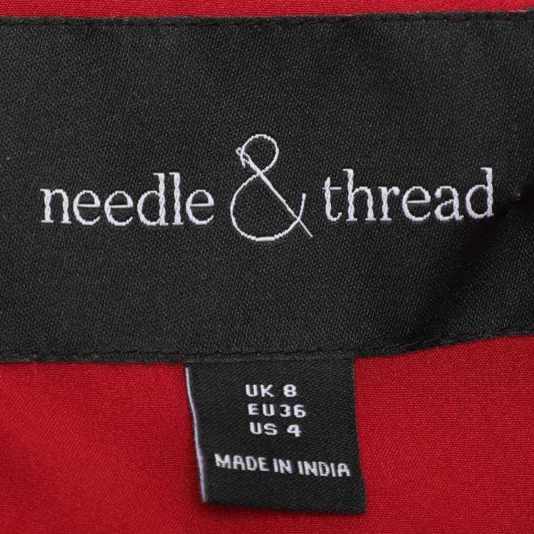 Pre Owned Needle & Thread Red Mesh Embroidered Liliy Bloom Mini Dress S