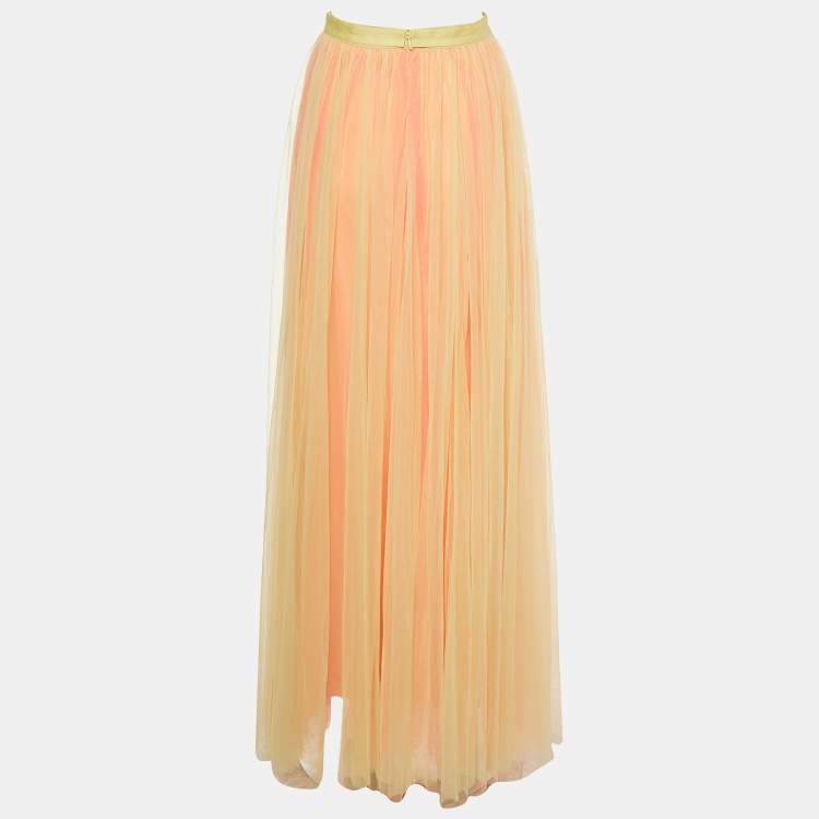 Pre Owned Needle & Thread Yellow/Pink Two Tone Tulle Maxi Skirt S