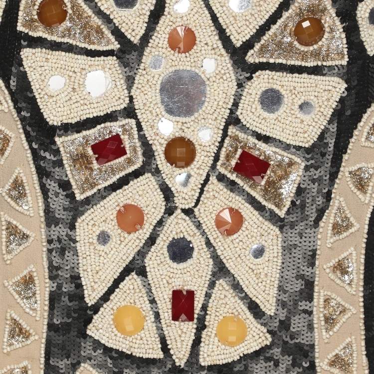 Pre Owned Needle & Thread Black Multicolor Sequin and Bead Embellished Sleeveless Top L