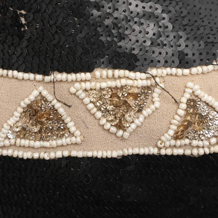 Pre Owned Needle & Thread Black Multicolor Sequin and Bead Embellished Sleeveless Top L