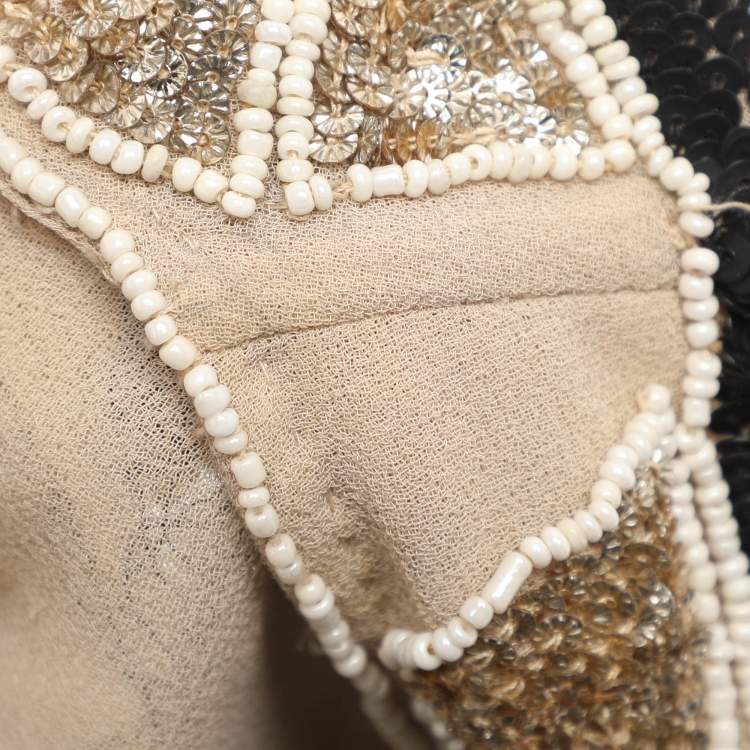 Pre Owned Needle & Thread Black Multicolor Sequin and Bead Embellished Sleeveless Top L