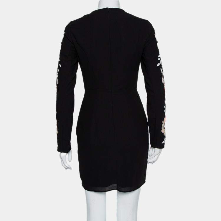Pre Owned Needle & Thread Black Crepe Spring Sequin Floral Mini Dress M