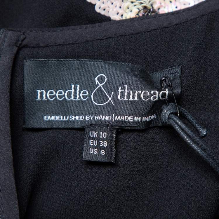 Pre Owned Needle & Thread Black Crepe Spring Sequin Floral Mini Dress M