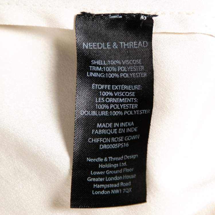 Pre Owned Needle & Thread White Chiffon Crystal Embellished Plunging Neck Tulle Dress M