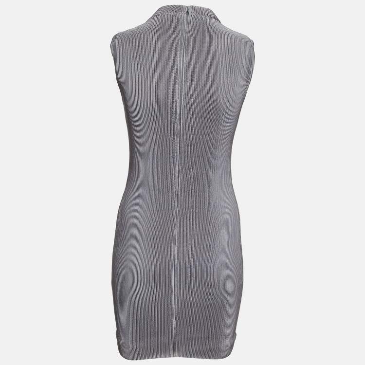Pre Owned فستان ميني نيل باريت جيرسي مزخرف بخطوط رمادية مقاس صغير - سمول