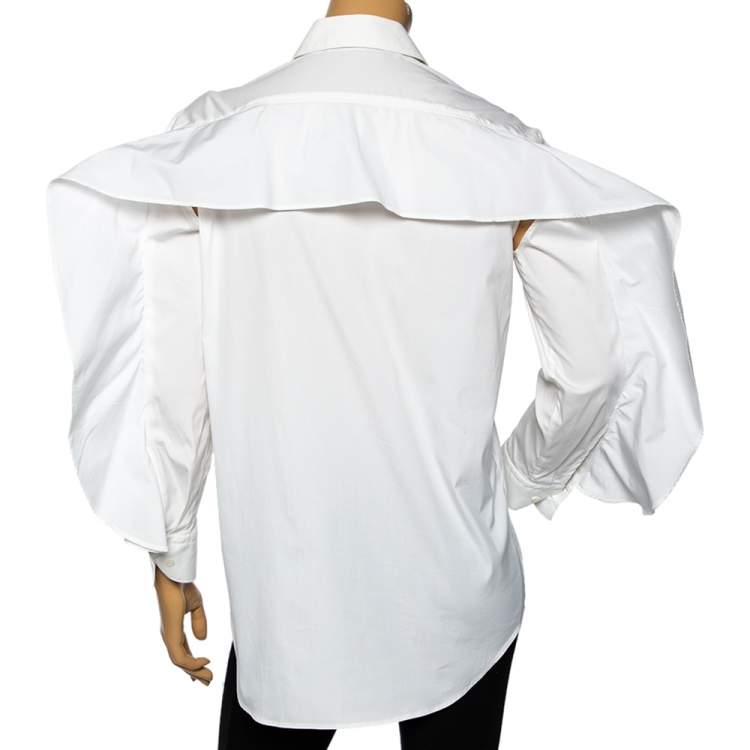 Pre Owned Neil Barrett White Cotton Ruffled Overlay Sleeve Detailed Masculine Fit Shirt M