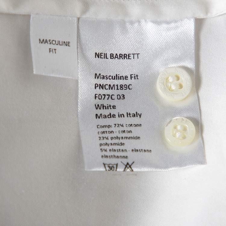 Pre Owned Neil Barrett White Cotton Ruffled Overlay Sleeve Detailed Masculine Fit Shirt M