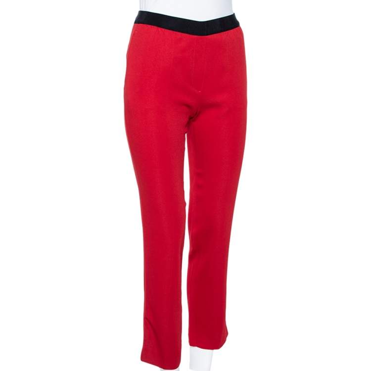 Pre Owned Neil Barrett Red Crepe Elasticized Waist Detail Tube Fit Pants S