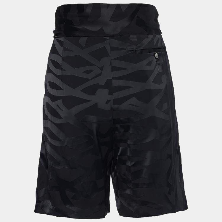 Pre Owned Neil Barrett Black Satin Fringe Tie Belt Slouch Shorts S
