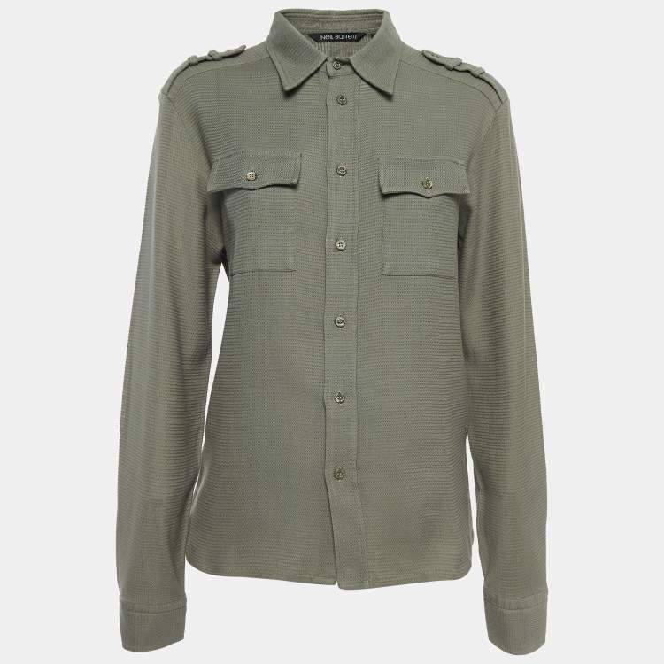 Pre Owned Neil Barrett Olive Green Cotton Military Shirt M