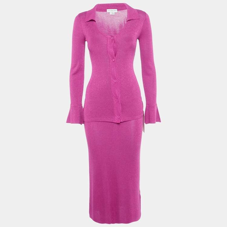 Pre Owned Never fully dressed Magenta Pink Lurex Knit Sparkle Top & Skirt Set S