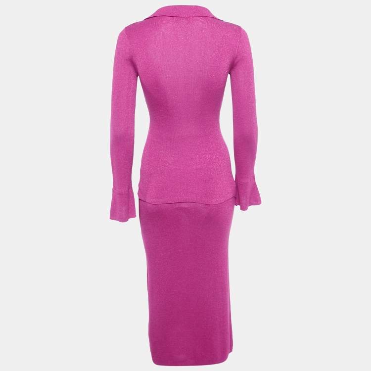 Pre Owned Never fully dressed Magenta Pink Lurex Knit Sparkle Top & Skirt Set S