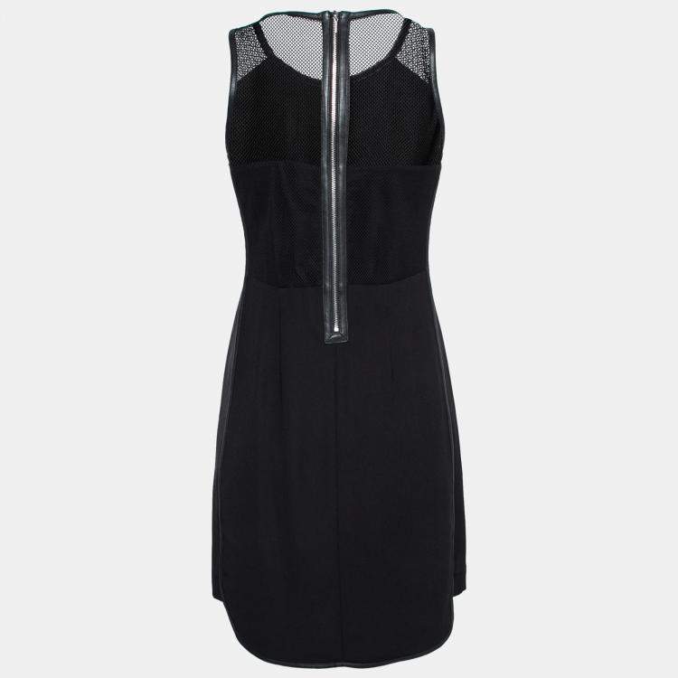 Pre Owned Rebecca Taylor Black Neoprene and Mesh Embellished Neckline Dress S 