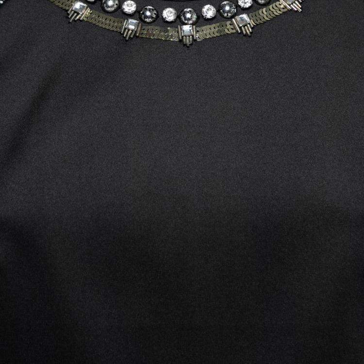 Pre Owned Rebecca Taylor Black Neoprene and Mesh Embellished Neckline Dress S 