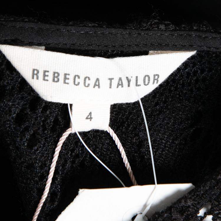 Pre Owned Rebecca Taylor Black Lace and Leather Panel Detail Dress S 