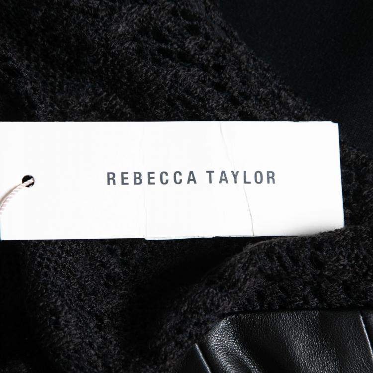 Pre Owned Rebecca Taylor Black Lace and Leather Panel Detail Dress S 