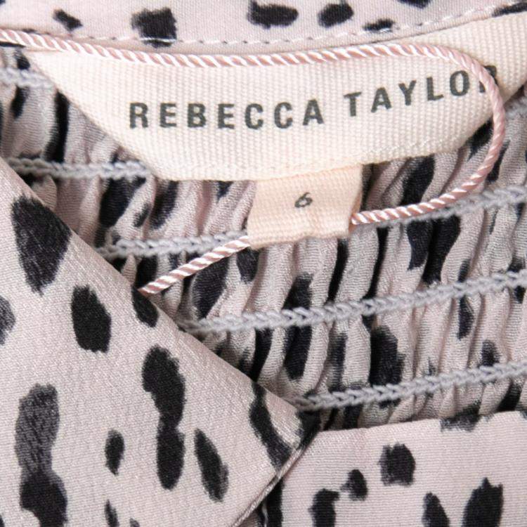 Pre Owned Rebecca Taylor Pale Pink Silk Animal Print Ruched Midi Dress M 