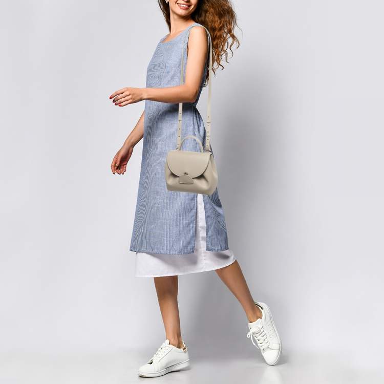 Pre Owned Polene Grey Leather Numéro Un Nano Top Handle Bag