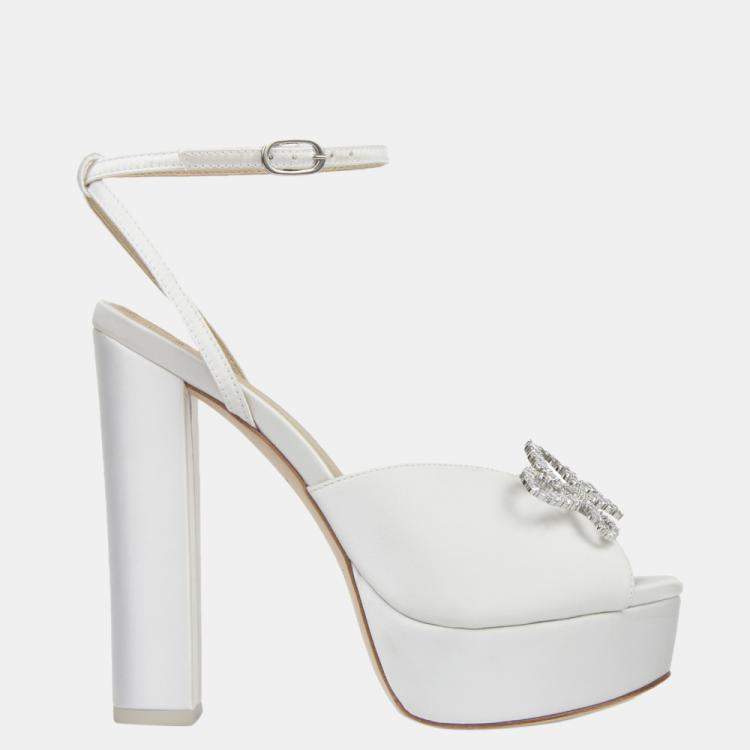 Pre Owned Black Suede Studio x Caroline Stanbury Cream Satin Caroline Sandals Size 38