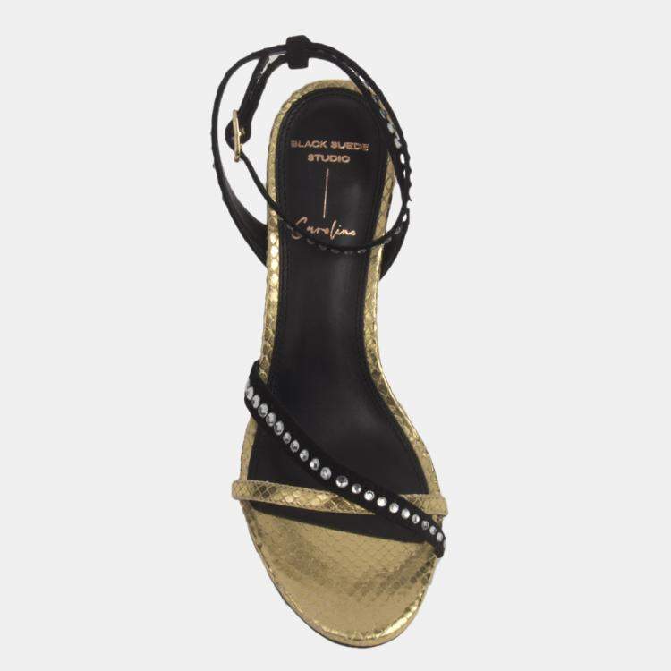 Pre Owned Black Suede Studio x Caroline Stanbury Gold Metallic Leather Leila Sandals Size 37