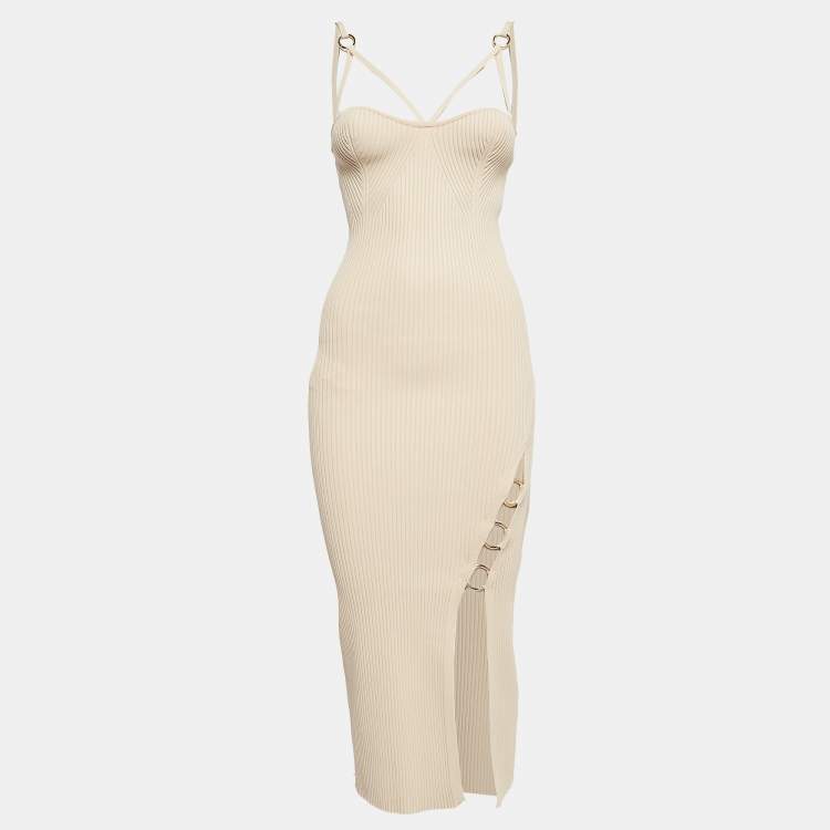 مملوكة مسبقًا Nicholas Beige Rib Knit Cage Rings Jules Dress S