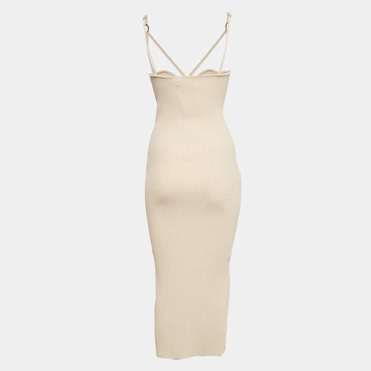 مملوكة مسبقًا Nicholas Beige Rib Knit Cage Rings Jules Dress S