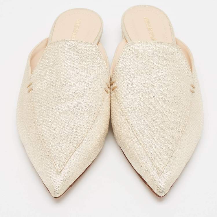 Pre Owned Nicholas Kirkwood Gold Lurex Fabric Beya Flat Mules Size 39