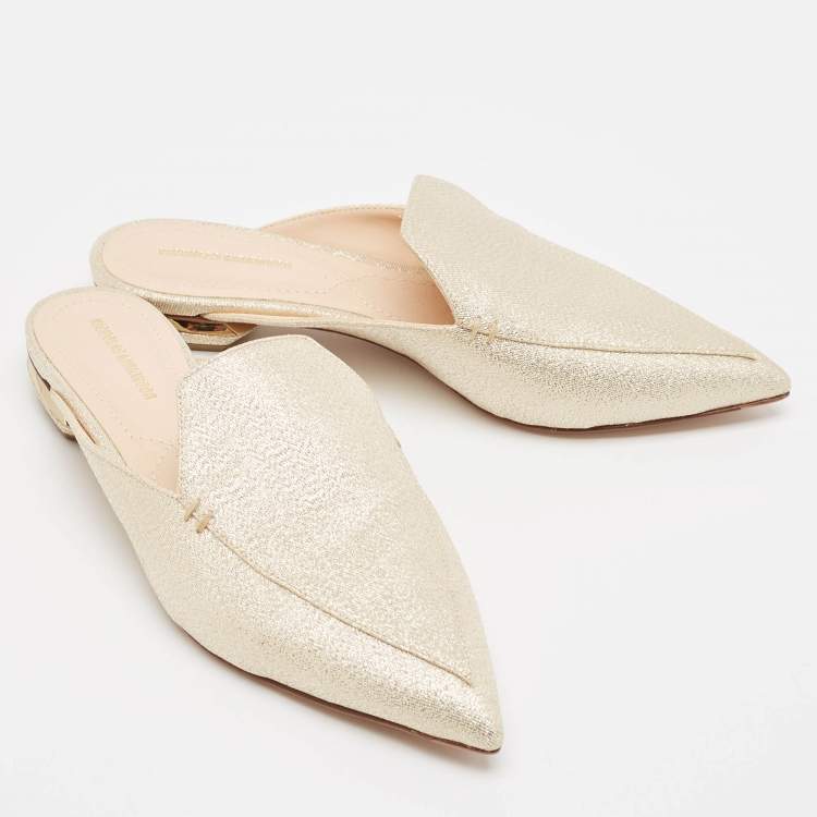 Pre Owned Nicholas Kirkwood Gold Lurex Fabric Beya Flat Mules Size 39