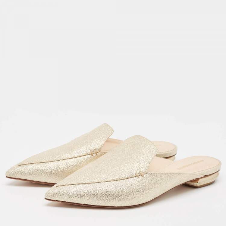Pre Owned Nicholas Kirkwood Gold Lurex Fabric Beya Flat Mules Size 39