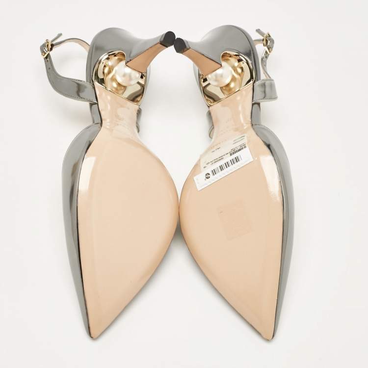 Pre Owned Nicholas Kirkwood Metallic Patent Leather Pearl Slingback Sandals Size 39