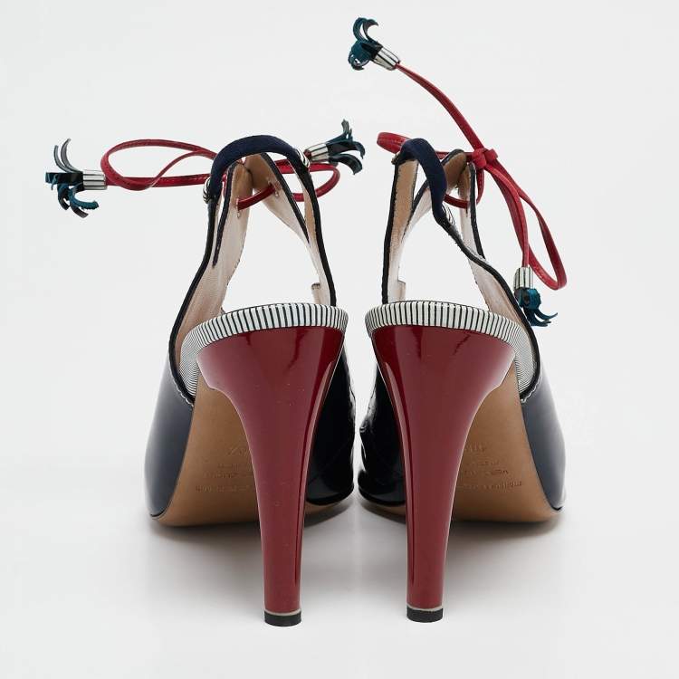 Pre Owned Nicholas Kirkwood Navy Blue Patent Leather Ankle Strap Sandals Size 40.5