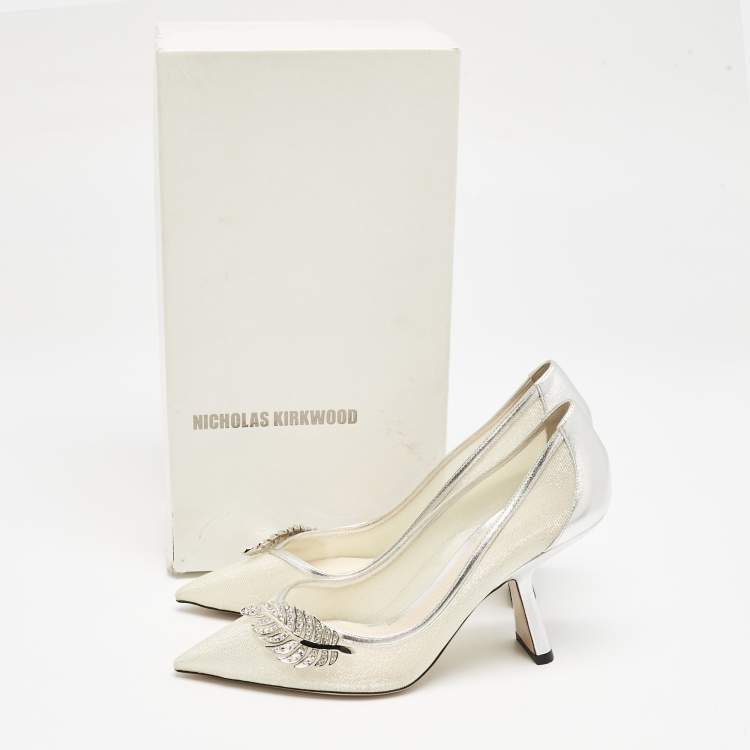 Pre Owned Nicholas Kirkwood Silver Leather and Mesh Monstera Pumps Size 39.5