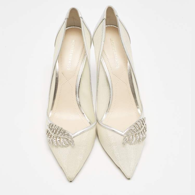 Pre Owned Nicholas Kirkwood Silver Leather and Mesh Monstera Pumps Size 39.5