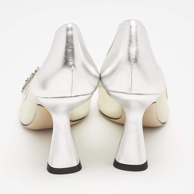 Pre Owned Nicholas Kirkwood Silver Leather and Mesh Monstera Pumps Size 39.5