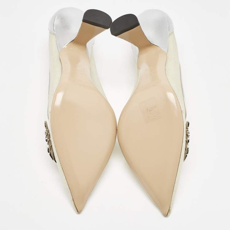 Pre Owned Nicholas Kirkwood Silver Leather and Mesh Monstera Pumps Size 39.5
