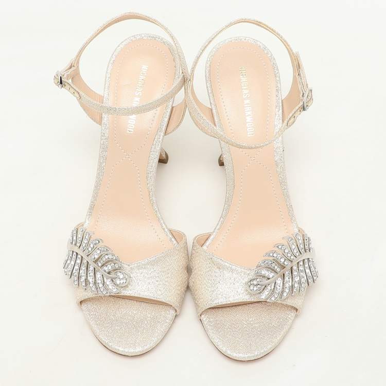 Pre Owned Nicholas Kirkwood Metallic Lurex Monstera Crystal Embellished Sandals Size 38
