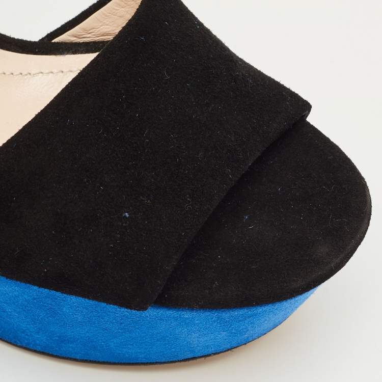 Pre Owned Nicholas Kirkwood Black/Blue Suede Platform Ankle Strap Sandals Size 36.5