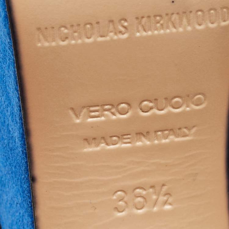 Pre Owned Nicholas Kirkwood Black/Blue Suede Platform Ankle Strap Sandals Size 36.5