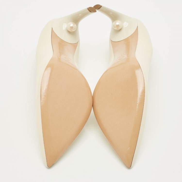 Pre Owned Nicholas Kirkwood Size 41 Cream Leather Pearl Embellished Pointed Toe Pumps
