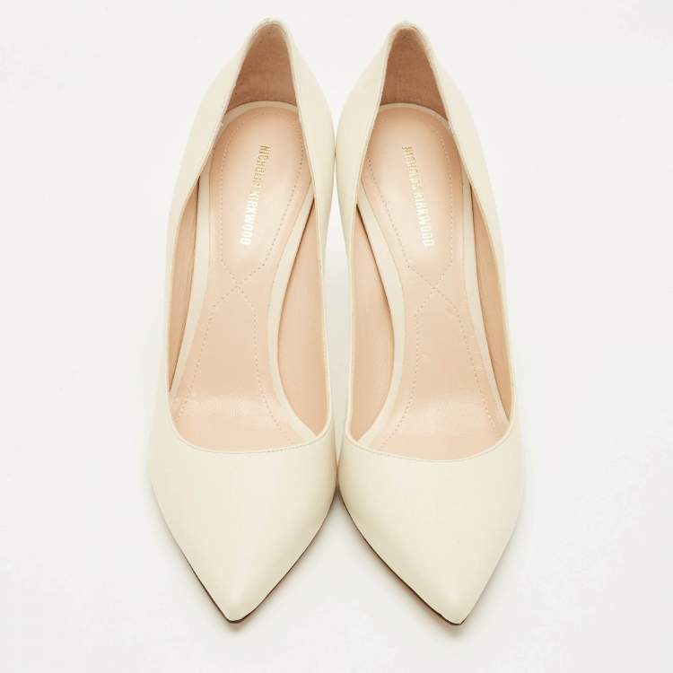 Pre Owned Nicholas Kirkwood Size 41 Cream Leather Pearl Embellished Pointed Toe Pumps