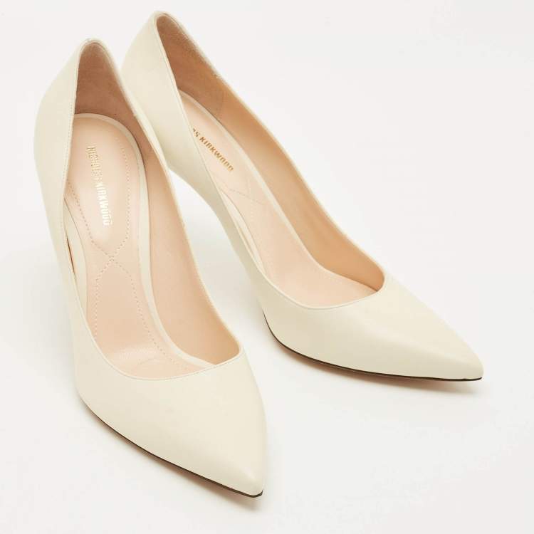 Pre Owned Nicholas Kirkwood Size 41 Cream Leather Pearl Embellished Pointed Toe Pumps